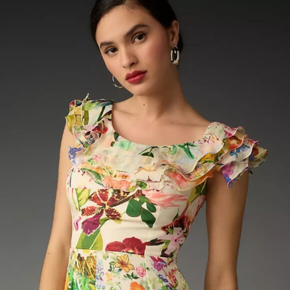 Brand New Mandira Wirk Asymmetrical Floral Midi Dress - Picture 5 of 11
